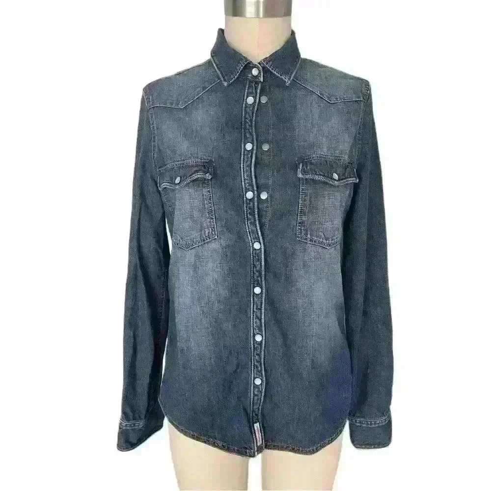 River Island Denim Asymmetrical Closure Shirt Size M /12UK
